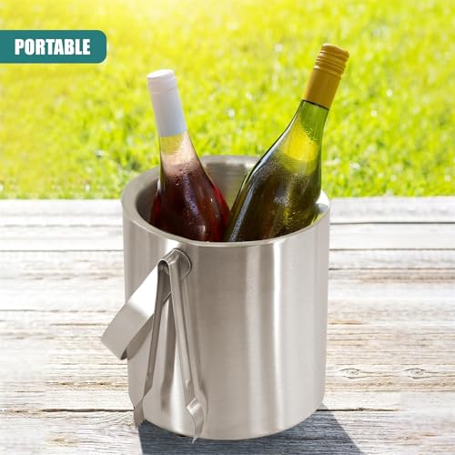MTS Stainless Steel Ice Bucket with Lid & Tongs, Double Wall Insulated Wine Cooler, Stylish Polished Design for Parties, Perfect Champagne & Beer Bucket - Image 6