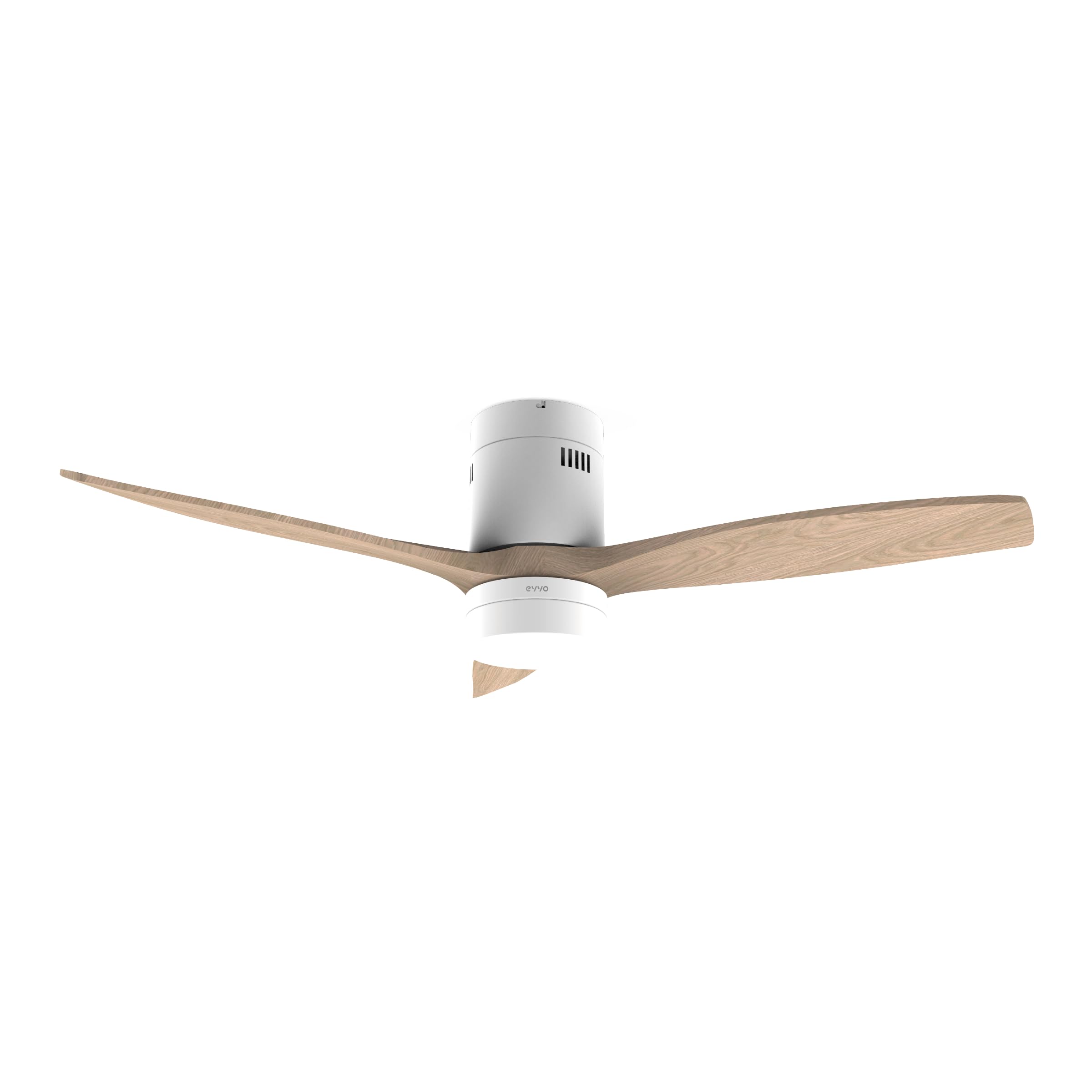 EVVO Ventilador de Techo con Luz LED y WIFI, Silencioso, Ø132cm, 3 Aspas, Motor DC 40W, 6 Velocidades, Temporizador hasta 4h, Función Invierno-Verano, Protección IP44 (Modelo: V551 Acabado Madera)
