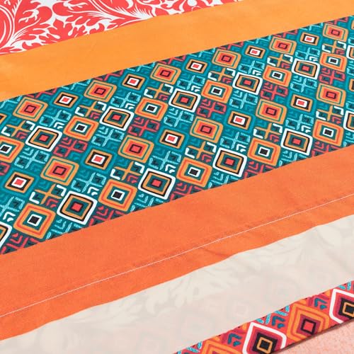 Image of Lush Decor Boho Stripe Soft Sheet 6 Piece Set, Queen, Turquoise & Tangerine
