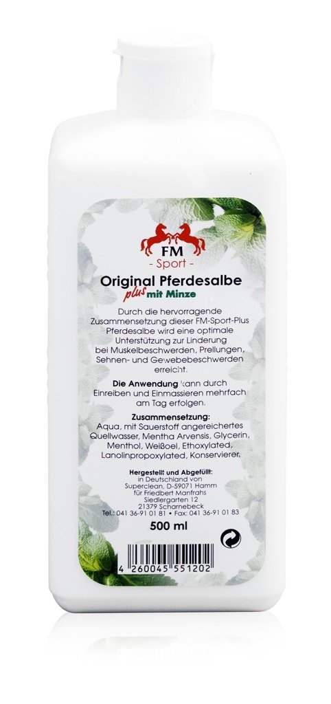 PFERDESALBE FM Sport plus Minze 500 ml Salbe | Wärmende Pferdesalbe für Menschen und Pferde