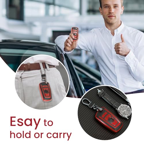 Image of Key Fob Cover for BMW, Leather-Style Keychain Tab Cover, Red