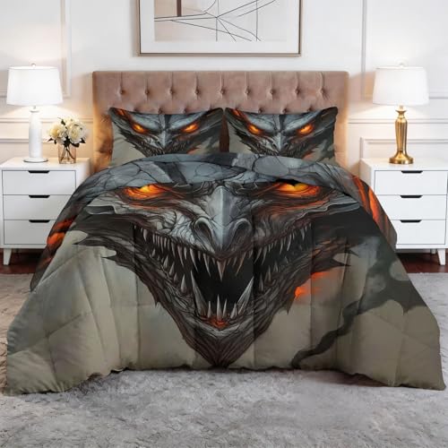 Genérico Edredon Mitología Animales Dragones Estampado Bedding Edredón Nórdico 220 x 240 cm Funda Nórdica De Fibra 400Gr/M², Transpirable Colcha De Microfibra para Todas Estaciones, Gris