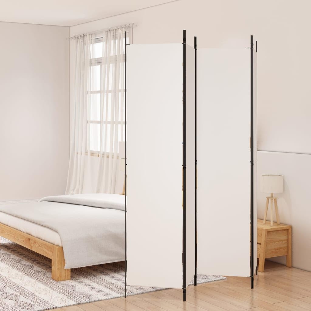 Biombo Separador de Ambientes 4 Paneles 200x220 cm, Pared Divisoria Plegable de Tela Blanca Transpirable, Pantalla para Dormitorio, Oficina, Fondo Fotográfico o Protección Solar