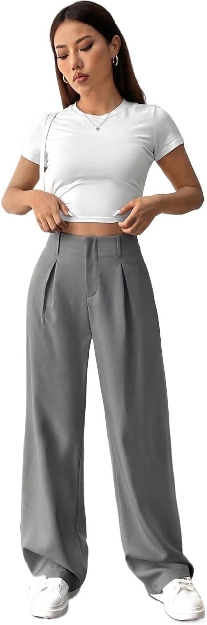 SECOLI Women's 2024 Casual Summer Wide Leg Pants Solid Color Pleated Straight Leg Pants