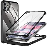 KKM Compatible con iPhone 11 Funda, Protector de Pantalla Incorporado, [Grado Militar] Carcasa Anticaídas Prueba de Golpes, Protección Completa Cover [Panel Vidrio], Negro 6.1 Pulgadas