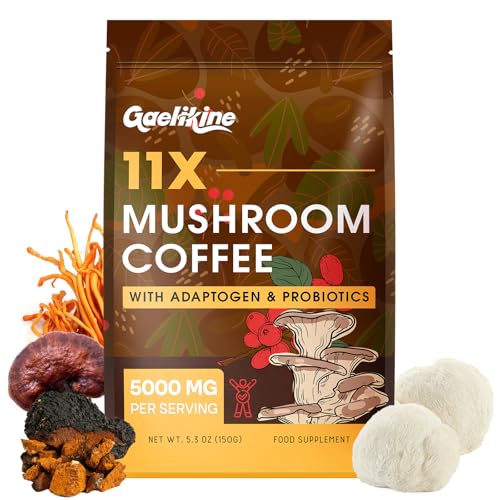Mushroom Coffee, Over 10 Superfood Mushrooms with Adaptogens & Probiotics, Instant Arabica Coffee with Lion's Mane, Chaga, Reishi, Cordyceps & More, for Focus & Energy, 150g