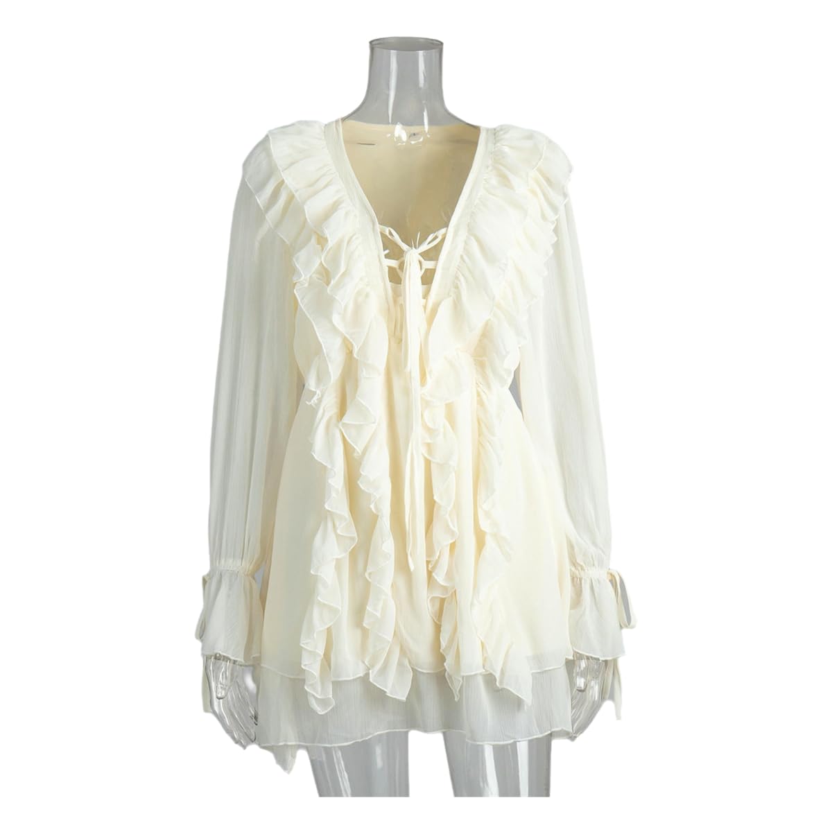 Abiti Sundazione da Donna, Mini Abito Bohémien, Abbigliamento A Maniche Lunghe Casual-Bianco-s