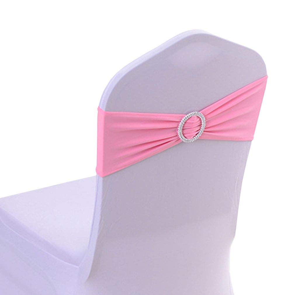 Xiang Ru Stretch Elastic Slider Chair Cover Band with Buckle Sash Bows for Party Wedding Event Deep Pink 10 PCS 14CM (11.5")* 36CM (14.18")