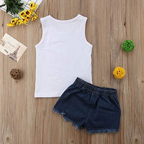 Honganda 2Pcs Toddler Kids Baby Girl Watermelon Outfits Sleeveless Tank Top+Denim Shorts Summer Clothes (White+Watermelon, 3-4T)