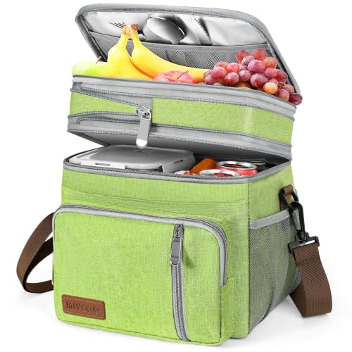 Image of MIYCOO Lunch Bag & Lunch Box for Women Men, Double Deck Leakproof Insulated Soft Large Adult Camping Cooler bag for Work, Beach, Picnic, Travel (Green, 15L)