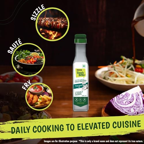Image of Tata Simply Better Pure & Unrefined Cold Pressed Virgin Coconut Oil,Naturally Cholesterol Free,250 Ml,Rich Aroma & Flavour of Real Coconuts,for Daily Cooking with Multipurpose Usage,A1 Grade Coconuts