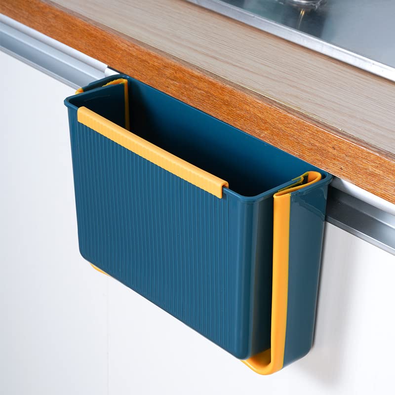 Basurero colgante de cocina, cubo de basura plegable para cocina, 3 litros, pequeña basura para gabinetecochedormitoriobaño (azul)
