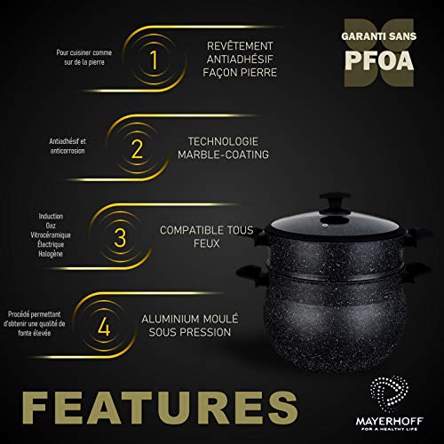 Mayerhoff Aluminium Couscous Saucepan with Non-Stick Coating 5 to 10 Litres, Noir/Granite, 8 Litres - Image 5