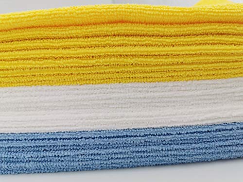 Image of AmazonBasics CW190423 Microfiber Cleaning Cloth - 222 GSM (Pack of 24), Blue and Yellow Thick Microfiber Cleaning Cloths (Pack of 3)