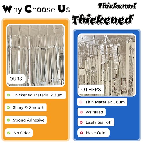 Image of 2PC Silver Streamers Party Decorations, Tinsel Backdrop Curtain Fringe Door Streamers Backdrop Party Decorations, Silver Fringe Backdrop for Disco Bachelorette Birthday Decorations