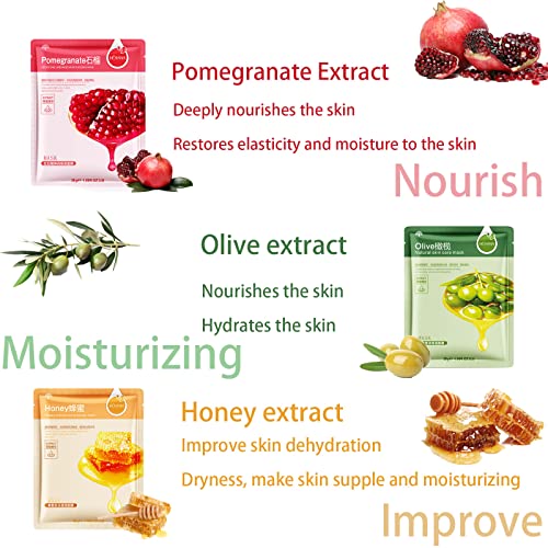 Sheet Mask,5Pcs Fruit Extract Face Mask Set,Aloe Vera Gel Face Mask,Hydrating Face Mask,Face Masks Beauty,Face Masks Skincare,Improves Skin Face Care,Skin Care Sets For Women - Image 5