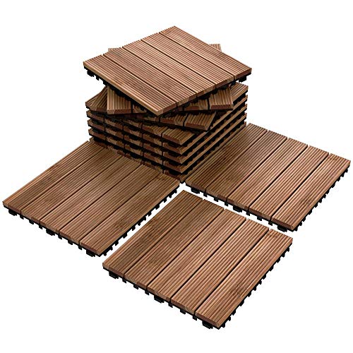Yaheetech Patio Pavers Wood Flooring Deck Tiles Interlocking Wood Patio Tiles 11 Pack