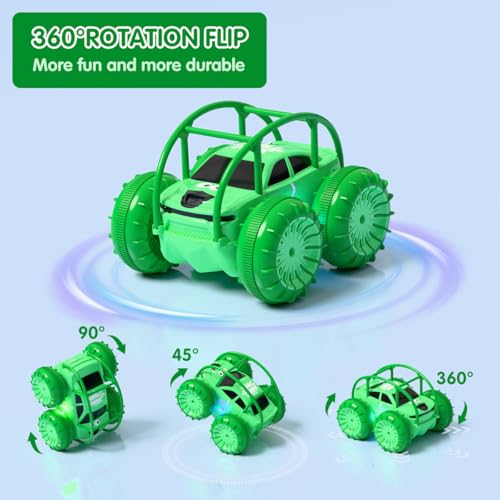 Image of Remote Control Car, Fast Direct Charging RC Cars Amphibious Rechargeable Stunt Car 360 Rotating LED 2.4Ghz 4WD All Terrain Water-Resistant Toy Christmas Birthday Gift for Kids Boys