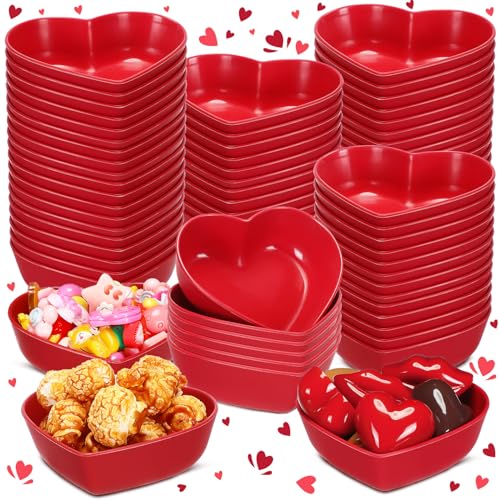Nosiny 100 Pack Valentine's Day Heart Shaped Bowls Red Love Dishes Bowls 3 Inch Mini Plastic Appetizer Plates Unbreakable Candy Servers for Sushi Fruit Cake Snack Dessert Salad Anniversary Wedding