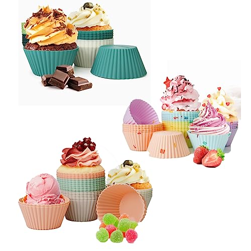 Zoofen 24 forros de cupcake de silicone, moldes de cupcake padrão para muffins reutilizáveis e antia