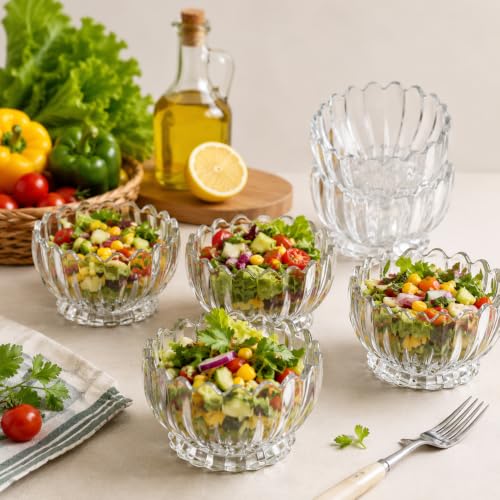 Image of WRINGO Glass Bowl for Kitchen Prep, Dessert, Dips, and Candy Dishes, Cake, Snack Bowl Set of 6 Or Nut Bowls, and Microwave Safe Clear Glass Bowls for Mixing, Storing Size 3.5 Inch (WR-02)
