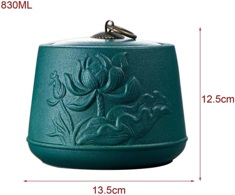 Tea Container Porcelain Tea Canister for Loose, Matte Ceramic Caddy with Sealed Lid, 830 ML(Green)