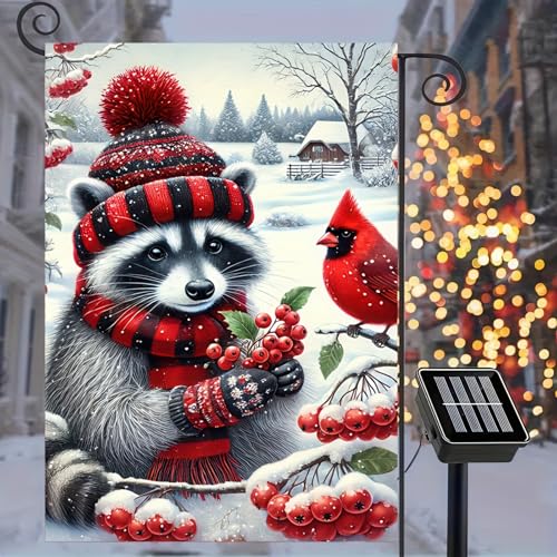 Image of BlissYard Garden Flag Raccoon Red Scarf Winter 12x18 Inch Polyester
