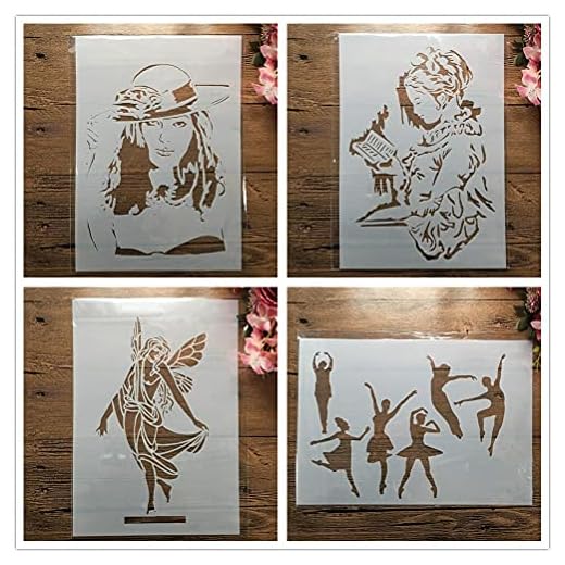 Plantillas reutilizables para pintar, 4 unidades, A4, 29 cm, hojas geométricas huecas, plantillas de capas para pintar en madera, lienzo, tela, pared, muebles, decoración del hogar I