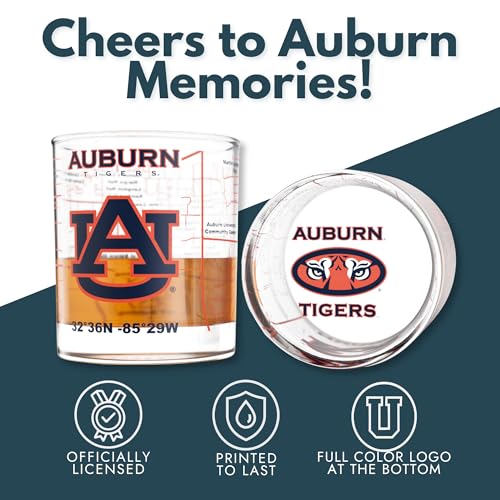 Image of Greenline Goods - University of Auburn Tigers College Whiskey Glasses (Set of 2), 10 oz - Full-Color Logo + Campus Map
