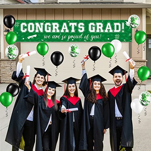 Image of 37Pcs Graduation Banner Balloon Decorations Class of 2026, Congrats Grad Banner Yard Outdoor Decorations, Graduation Balloons Banner Set for High School College Graduation Party Supplies, Green