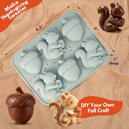 Image of 2PCS Thanksgiving Silicone Molds, 6-Cavity Acorn Squirrel Fall Molds