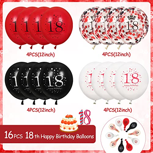Image of 18th Latex Birthday Balloons - 16 Pcs Red & Black Happy Birthday Balloons for Girls & Boys 18th Birthday Party Decor