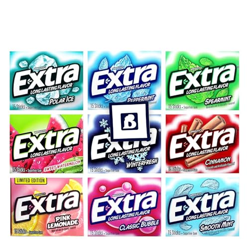 Bitetwist Assorted Chewing Gum, Variety pack Of Extra Long Lasting Flavors, Sugar Free, Receive 8 Flavors plus 1 Extra pack (9 Pack), 1 Sticker Of Our Logo, Package by Bitetwist