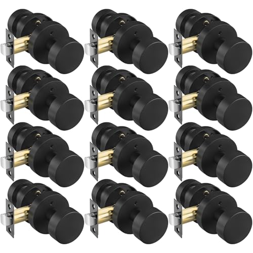 Image of Goldenwarm Black Door Knobs Interior Privacy, Zinc Alloy Keyless Matte Black Door Knobs for Bedroom Bathroom, Heavy Duty Interior Door Knob - Adjustable & Reversible (12 Pack)