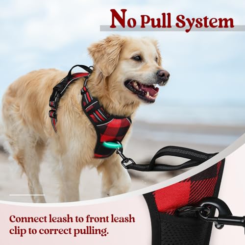 Image of rabbitgoo Dog Harness No Pull with 2 Leash Clips, Adjustable Soft Padded, Reflective Oxford No Choke Pet Vest with Easy Control Handle for Small Dogs, Red Plaid, S