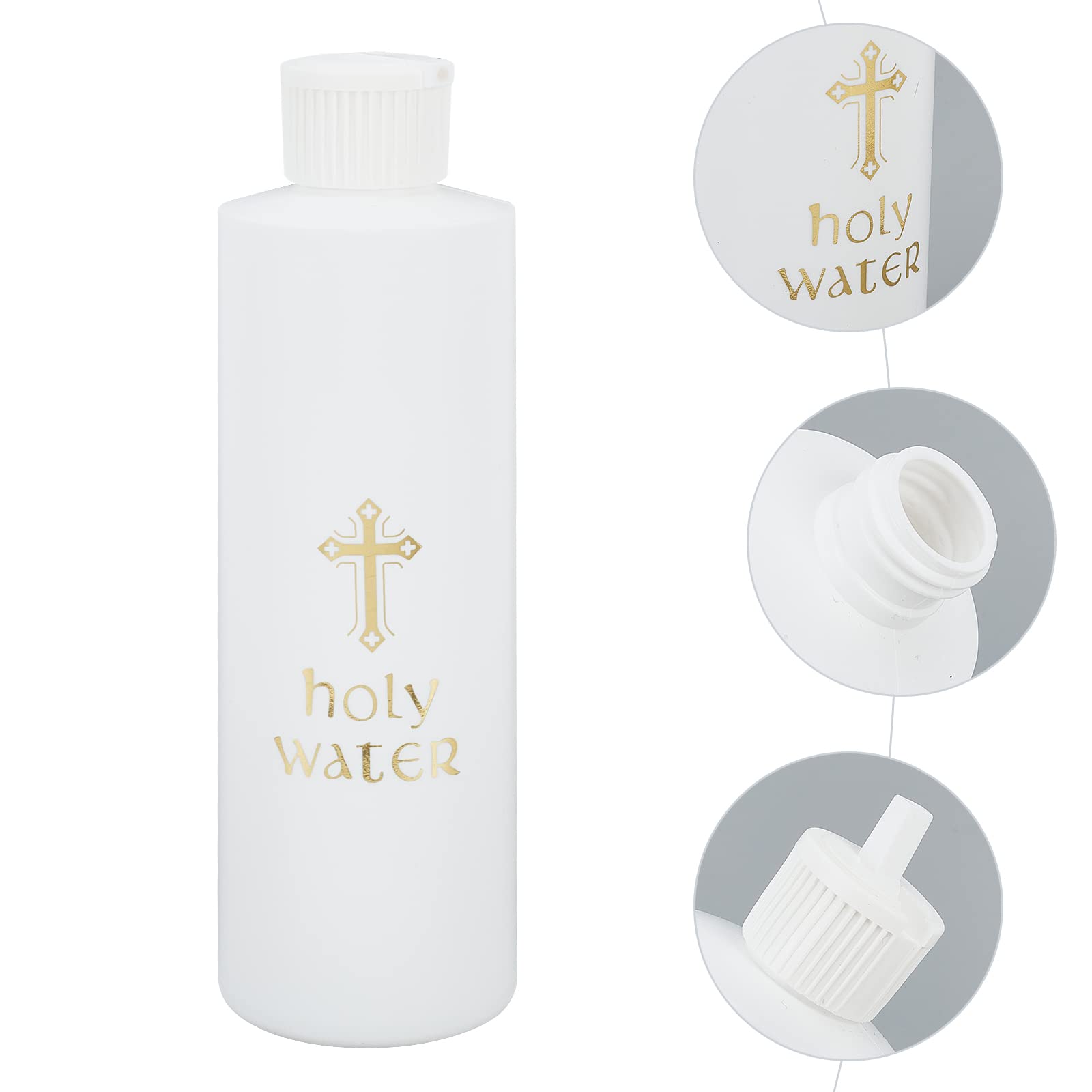 WEBEEDY 5 pezzi Bottiglie d'acqua Benite 250 ML/8 oz Bianco con Croce in Plastica Dorata Bottiglia di Acqua Benite per Forniture Chiesa Casa e Viaggio(Bottiglie Vuota)