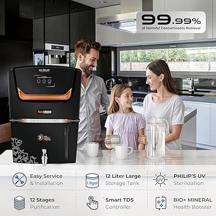 Image of Aqua X Pure AquaElite AI Black Smart RO+UV+UF Water Purifier | Mineral-Rich Copper & Zinc Boost | Advanced TDS Controller | 12L Storage | High-Speed 20LPH Purification | 1 Year Warranty*.