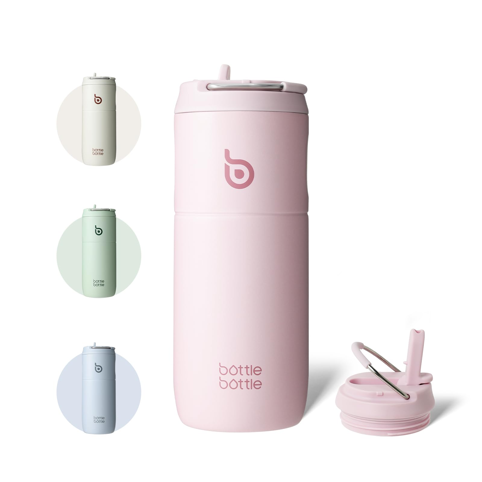 Bottiglia da bere in acciaio inox con cannuccia da 500 ml, bottiglia d'acqua sportiva a tenuta stagna, ideale per scuola, ufficio, escursioni e gite, senza BPA (Rosa)