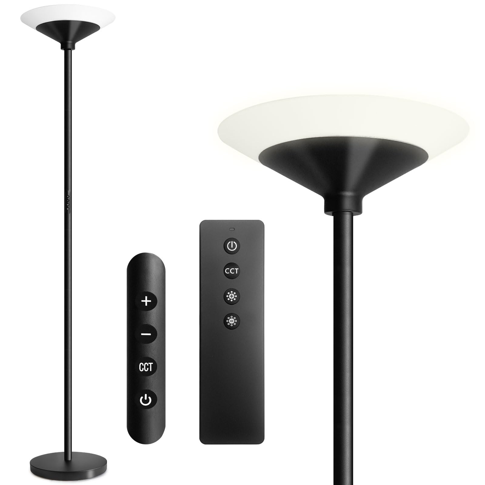BBHome Piantana Lampada da Terra Dimmerabile, Lampada da Terra 27W LED con Telecomando e Touch, 3000K-6500K Moderna Lampada per Soggiorno, Camera da Letto, Ufficio, Nero