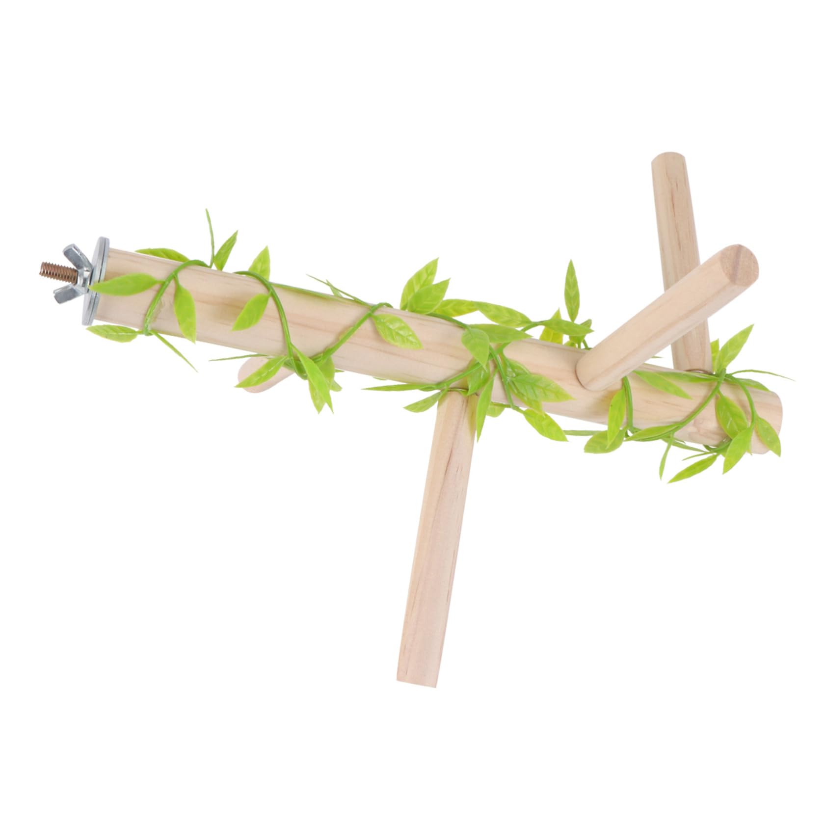 Mikikit 1PC Solid Bird Cage Stand Rack Multi Forked Pet Bird Standing Pole for Parrots Cockatiels and Finches Durable Pine Easy Assembly Space Saving Design Natural Feel