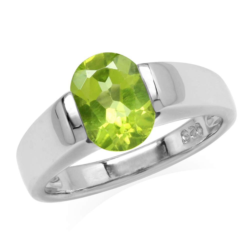 Silvershake 2 Ct Natural Green Peridot 925 Sterling Silver Classic Solitaire Birthstone Gemstone Engagement Ring Jewelry for Women Size 5