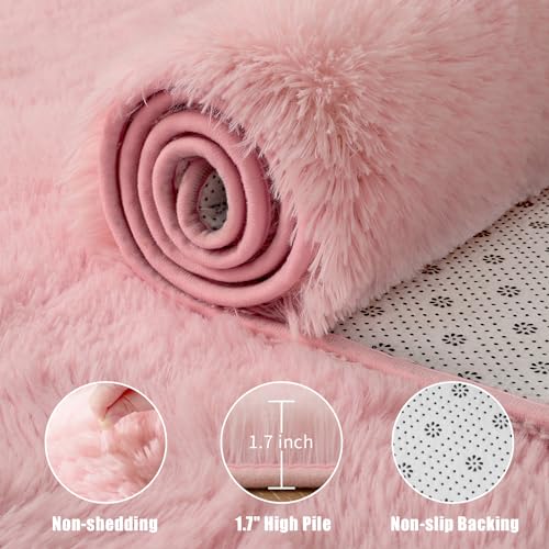 Tapete Shaggy Rosa 5x7 para dormitorio y sala miniatura 6