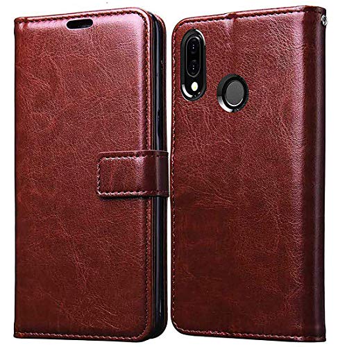 Image of Flip Cover Compatible with Samsung Galaxy M20 | Premium Leather Finish | Inbuilt Pockets & Stand | Flip Cover Back Case for Samsung Galaxy M20 (Brown)