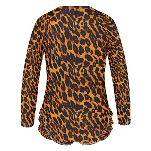 Animal Print Leopard Girls Long Sleeve Swimsuit UPF 50+ Rashguard Swimwear One Piece Bathing Suit for 3-12 212166042