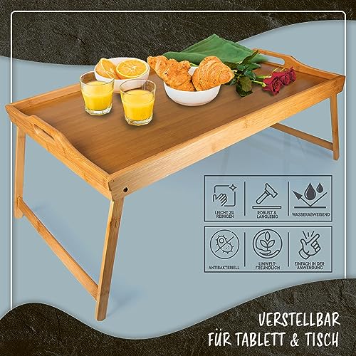 Frühstückstablett Bambus Bett-Tablett Serviertablett Betttisch mit klappbaren Beinen - auch als Lapdesk, Notebook-Tisch verwendbar (XXL Natur)