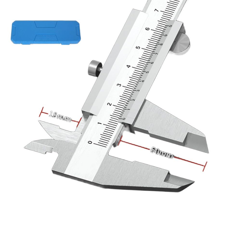 Calibre de acero inoxidable de 002 mm, instrumento de medición mecánico con caja de almacenamiento, diseño de pasatiempos de ingeniería, 150 mm
