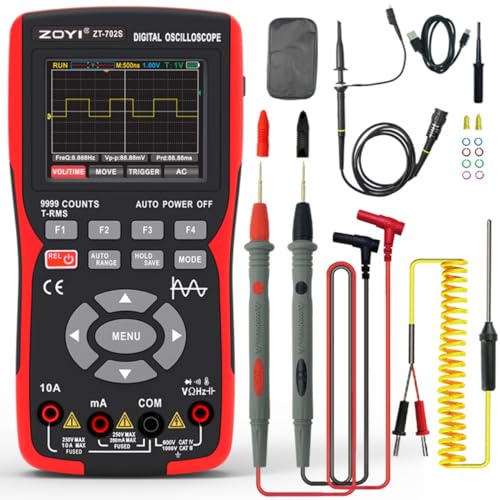 Image of ZOYI ZT-702S 2 in 1 Handheld Digital Oscilloscope, Single Channel Oscilloscope Multimeter w /Probe, 10MHz Bandwidth, 48MSa /s Sampling Rate, DC /AC Volt Ohm Amp Meter Tester, Auto Calibration By Skyking