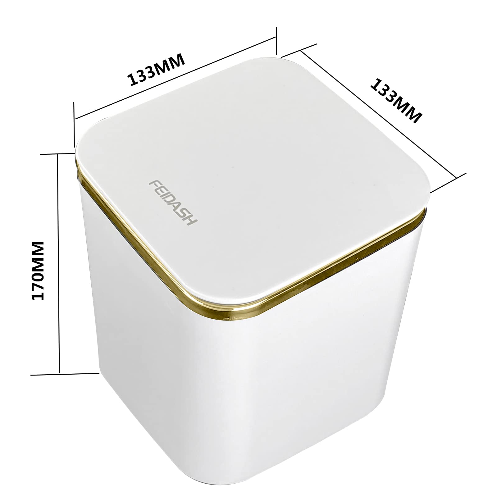 Mini Desktop Bin with Lid 2L,Trash Can,Waste Table Bin for Bedroom,Bathroom,Living Room,Dressing Table,Kitchen,ABS,Light Luxury (White) - Image 2