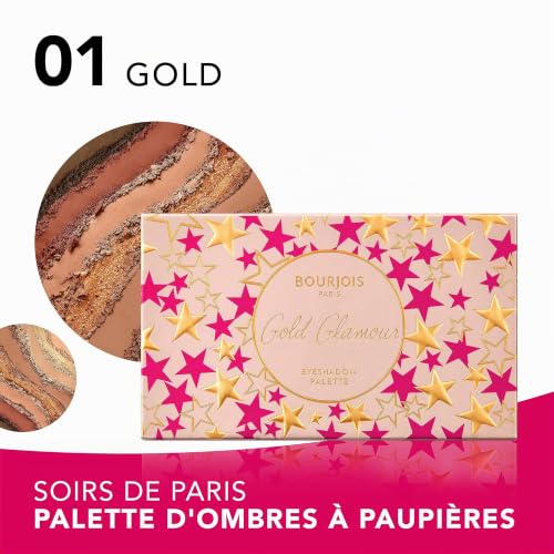 Bourjois Volume Glamour Soirs de Paris, 01 Gold, Palette fards à paupières, Gold Glamour, Teintes beige et noir profond aux reflets dorés, Jusqu’à 15 h de tenue