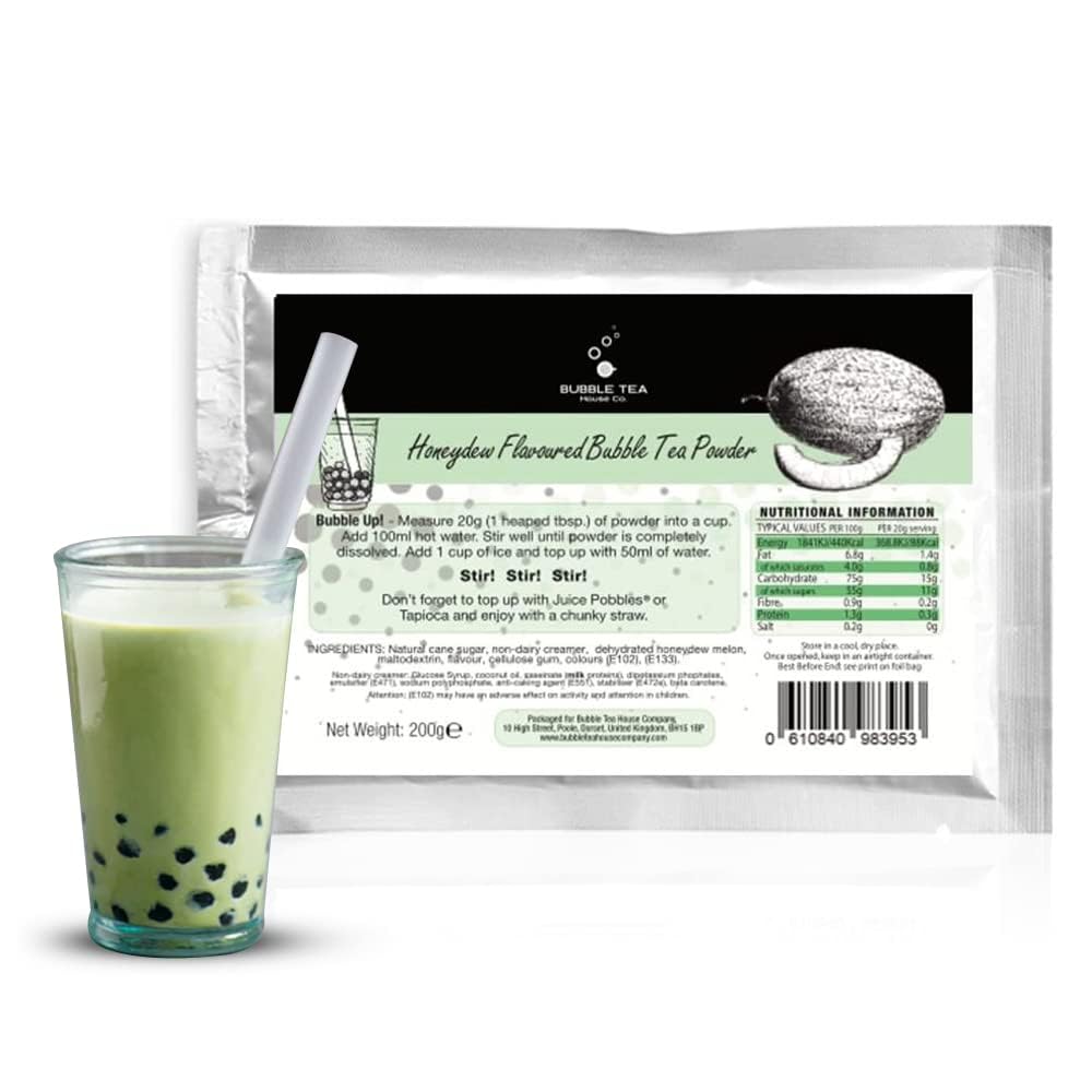 Honeydew Melon Bubble Tea Powder by Bubble Tea House Company (200 g) - Make Bubble Tea at Home - Ideal for Frappes, Coffee, Boba Tea, Milkshakes - Gluten Free, Halal Certified